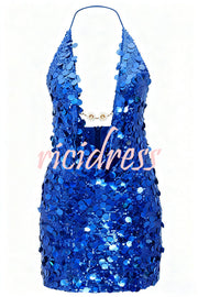 Sexy Halter Neck Sequined Open Back Mini Dress