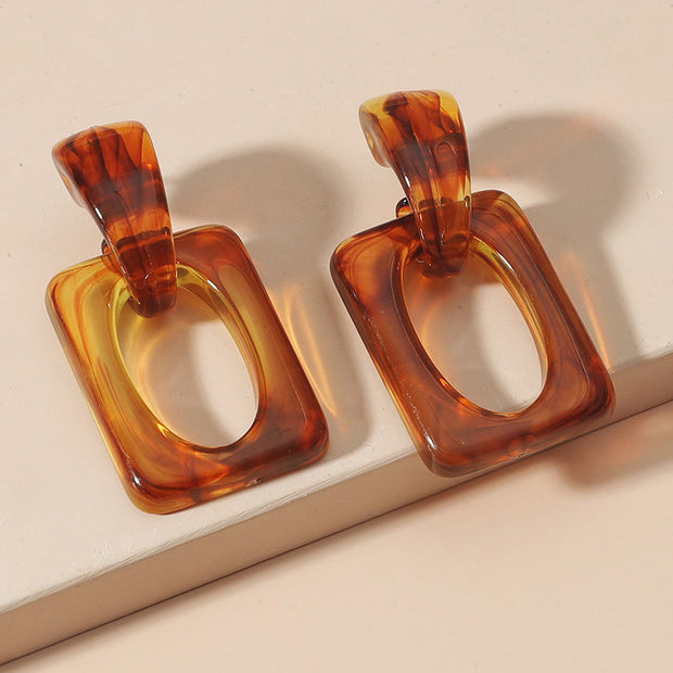 Vintage Amber C-shaped Resin Earrings