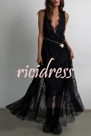 Fashionable Sheer Lace V-neck Backless Elegant Maxi Dress