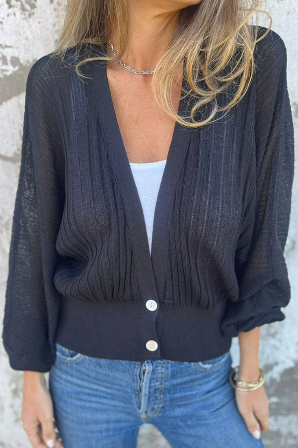 Solid Color Loose V-neck Long-sleeved Casual Knitted Sweater