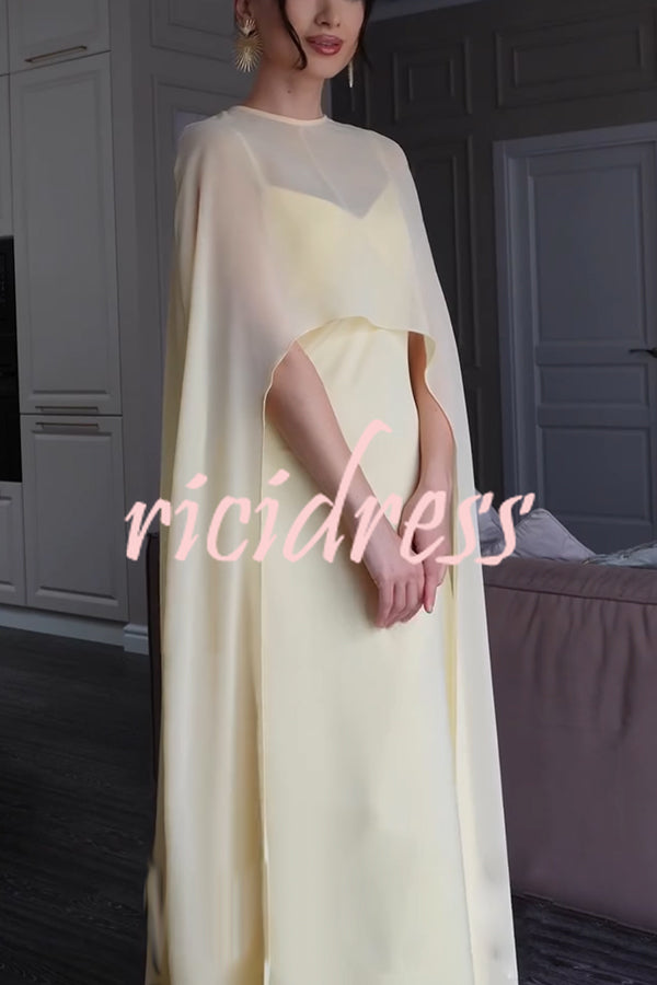 Moonlit Muse Sheer Chiffon High Low Cape Slip Maxi Dress