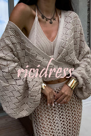 Fashion Front Cross Loose Lantern Sleeve Knitted Top