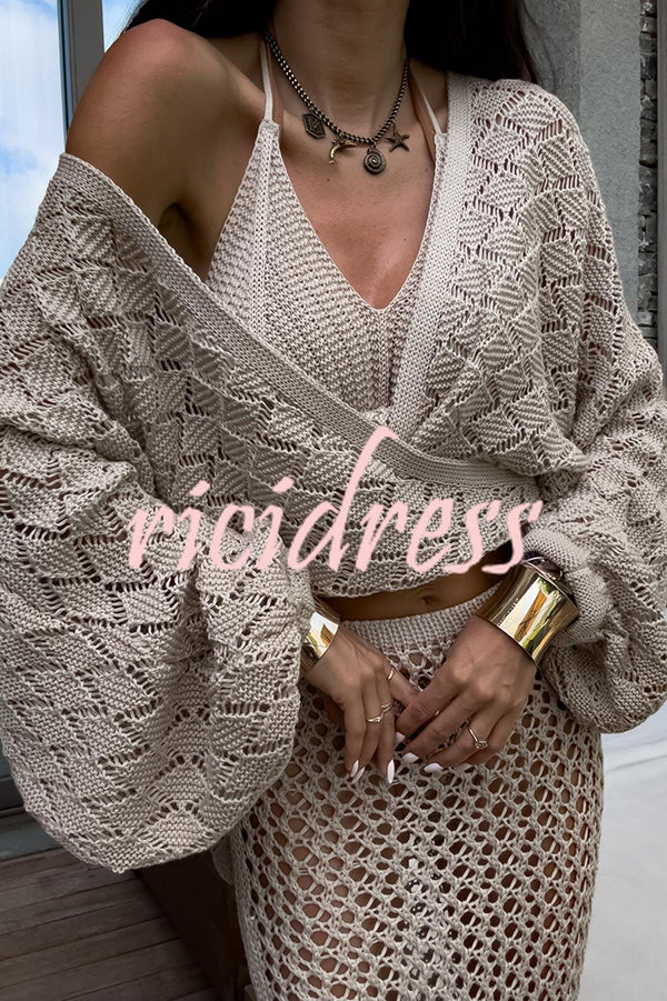 Fashion Front Cross Loose Lantern Sleeve Knitted Top