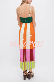 Beach Moment Linen Blend Unique Color Block Slip Maxi Dress