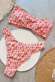 Floral Print Conch Buttoned Two-piece Stretch Bikini Swimsuit