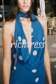 Fashion Polka Dot Print Sexy Halter Neck Backless Maxi Dress