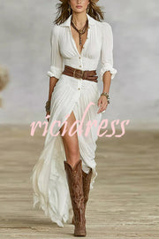 Fashion Lapel Single-breasted Waist Shirt-style Maxi Dress