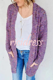 Aminga Colorful Spotted Pocket Crochet Long Sleeved Cardigan