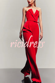 Tuxedo-style Off Shoulder Pocket Wide Leg Formal Jumpsuit