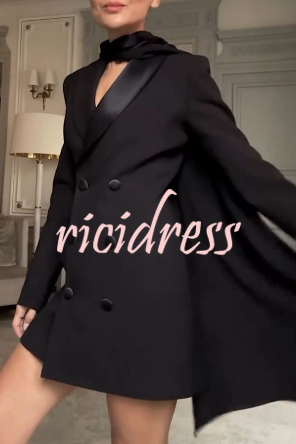 Eve Satin Lapel Draped Neckline Button Long Sleeve Blazer Mini Dress