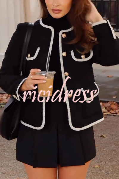 Fashionable Contrast Color Long Sleeve Button-decorated Casual Jacket