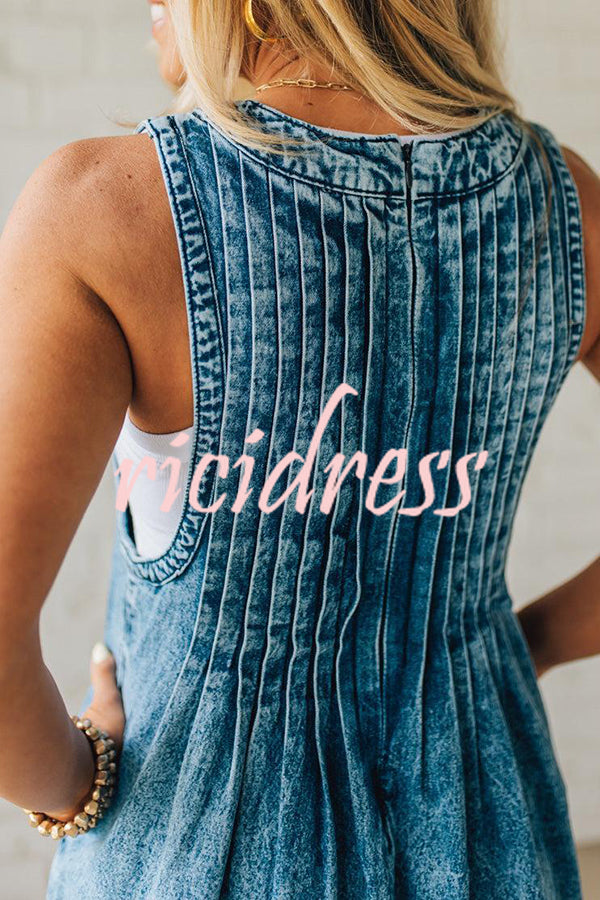 Fashionable and Casual Sleeveless V-neck Lace-up Loose Pocket Jumpsuit
