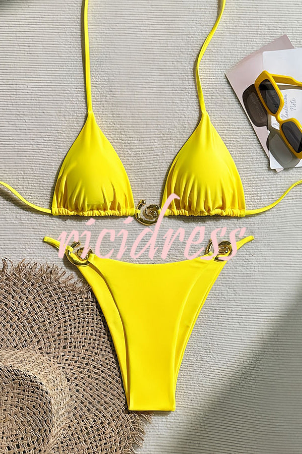 Sexy Halterneck Lace-up Metallic Stretch Two-piece Bikini Swimsuit