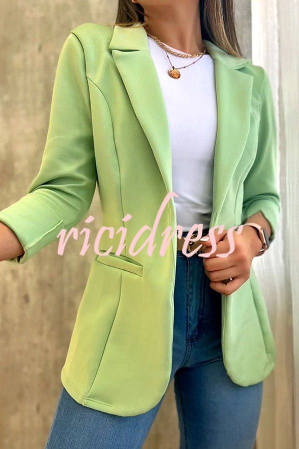 Marciela Solid Color Button Up Side Pocket Blazer