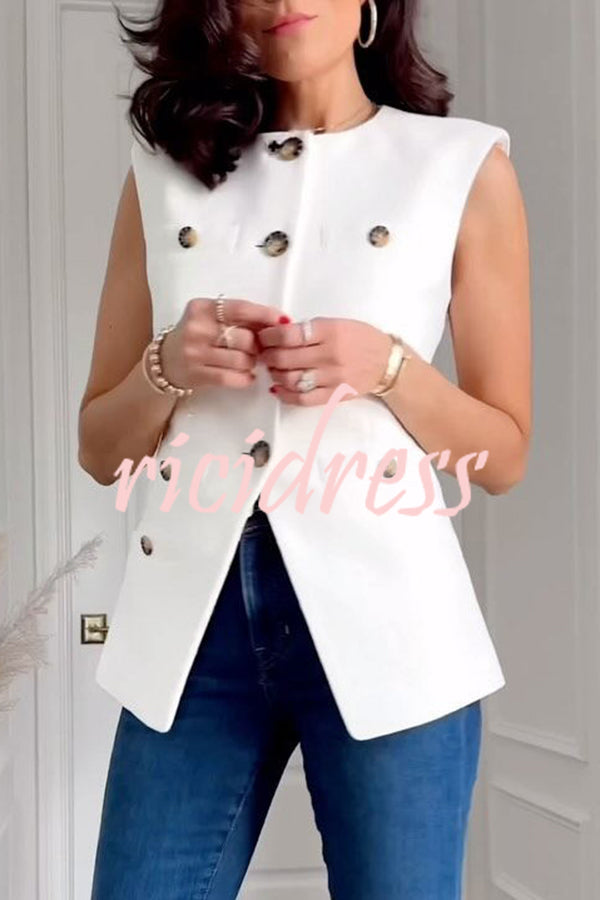 Impeccable Textured Fabric Button Up Princess Seams Vest Top