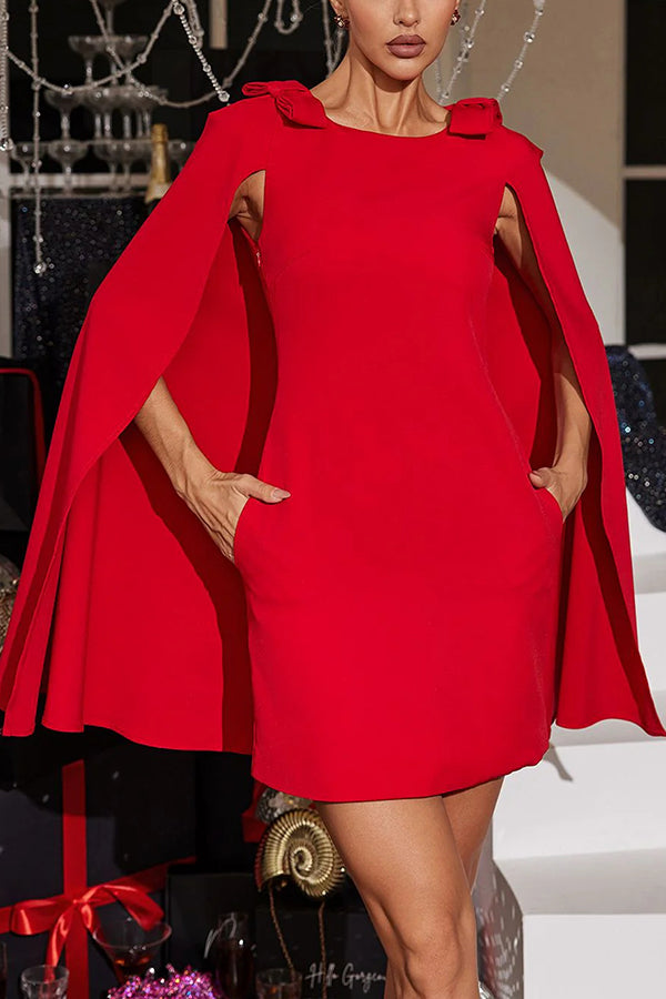 Dear Me Bow Detail Cape Pocket H-line Mini Dress