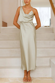 Satin Solid Color Elegant Sling Waist Open Back Maxi Dress