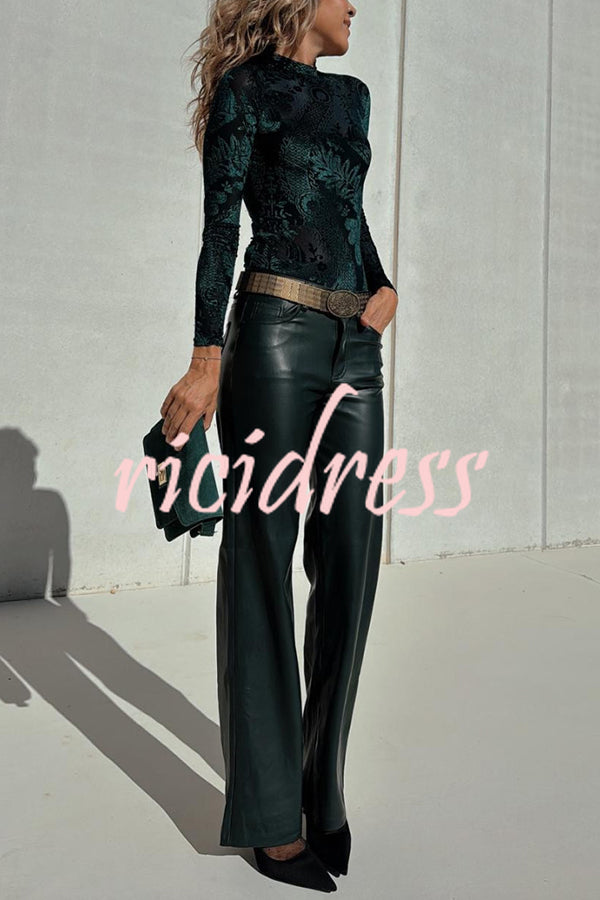 Stylish Faux Leather Pocketed Straight Stretch Pants