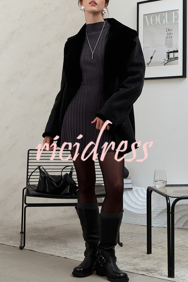 Solid Color Long-sleeved Slim-fit Elegant Knitted Mini Dress