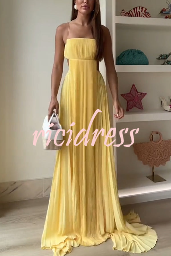 Butter Moment Pleated Cutout Waist A-line Slip Maxi Dress