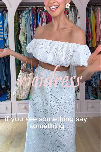 Arla Embroidered Lace Hollow Off Shoulder Bubble Crop Top