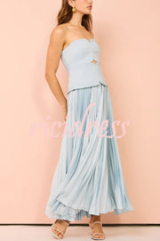 Sexy Tube Top Pleated Patchwork Slim Fit Maxi Dress