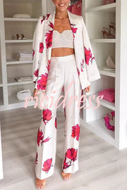 Special Attendance Satin Floral Print Long Sleeve Lapel Loose Blazer