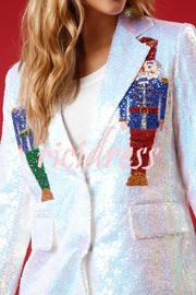 Make Your Christmas High Sequin Nutcracker Lapel Loose Blazer