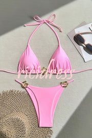 Sexy Halterneck Lace-up Metallic Stretch Two-piece Bikini Swimsuit