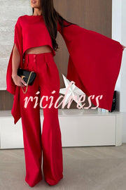 City Atelier Bell Slit Sleeve Top and High Rise Pocket Wide Leg Pants Set