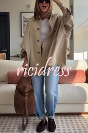 Timeless Fashion Button-breasted Wide Sleeve Pocket Twill A-line Jacket