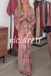 Unique Printed V-neck High-waisted Loose-fitting Holiday Maxi Dress