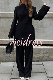Solid Color Lapel Long Sleeve Casual Pocket Long Blazer