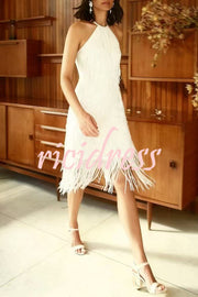 Sexy Sleeveless Halter Neck Tassel Sequin Mini Dress