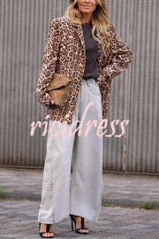 Catwalk Leopard Single Button Long Sleeve Pocketed Lapel Boyfriend Blazer