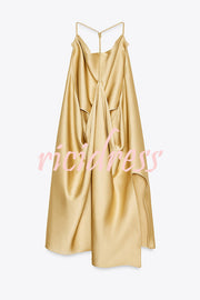 Satin Solid Color Loose Backless Casual Top