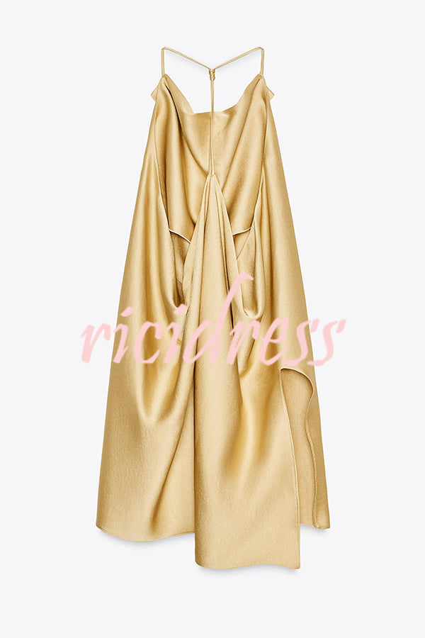 Satin Solid Color Loose Backless Casual Top