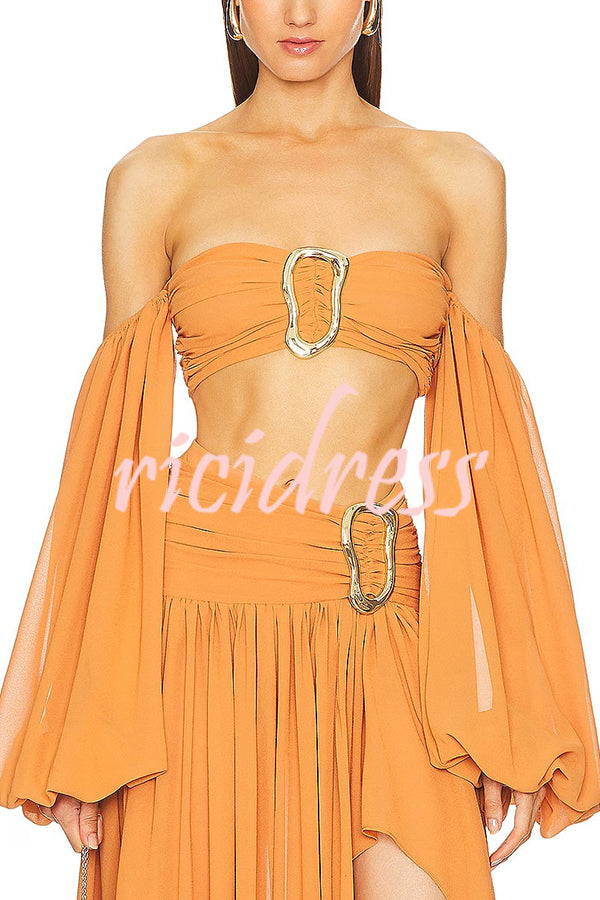 Vacation Chic Off Shoulder Balloon Sleeve Back Smocked Crop Top