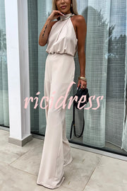 Fashionable Solid Color Sleeveless Hollow Slim Fit Jumpsuit