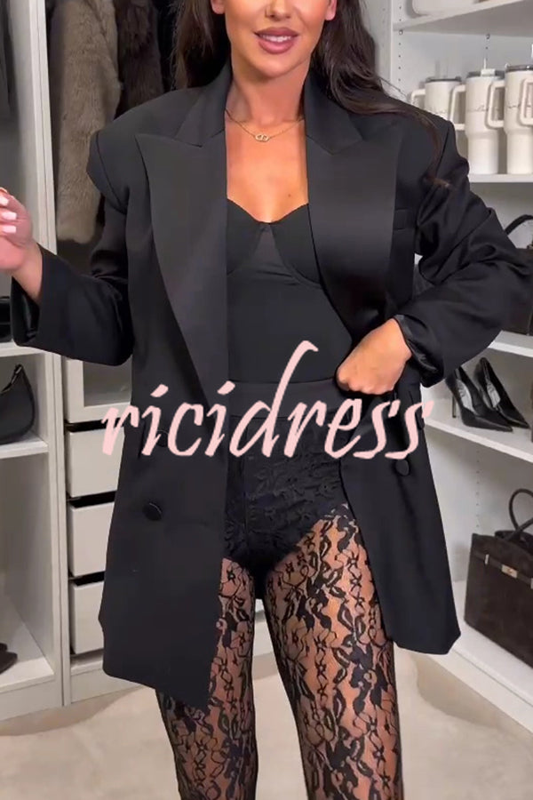 Chic Style Satin Lapel Button Up Long Sleeve Oversized Blazer