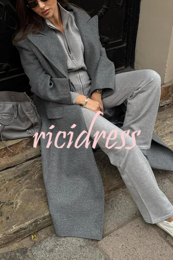 Cozycore Knit Zipper Long Sleeve Cardigan and Stretch Wide Leg Pants Set