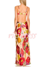 Hawaiian Dreams Satin Floral Print Cutout Backless Maxi Dress