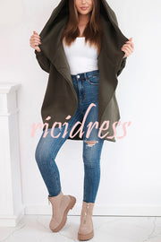 Solid Color Loose Hooded Zip-up Casual Sports Jacket