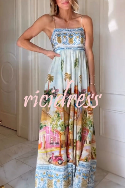 Aracati Multicolor Unique Print Back Smcoked Pocket Maxi Dress