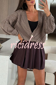 Fashion Hollow Knitted V-neck Button Loose Cardigan
