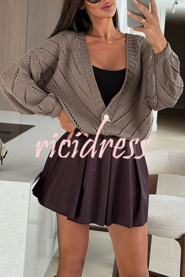 Fashion Hollow Knitted V-neck Button Loose Cardigan