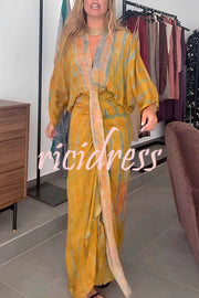 Unique Printed V-neck High-waisted Loose-fitting Holiday Maxi Dress