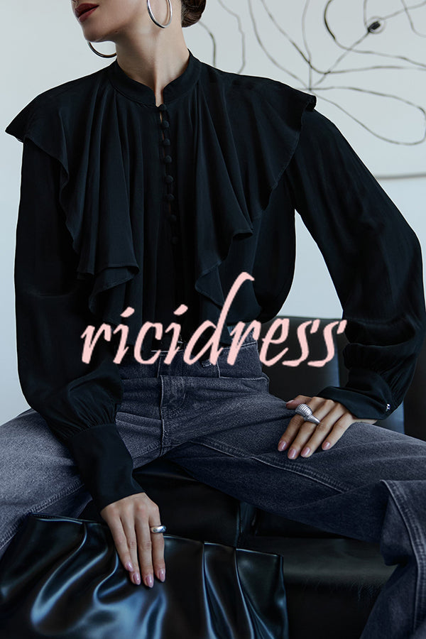 Court-style Draped Ruffled Elegant Chiffon Blouse