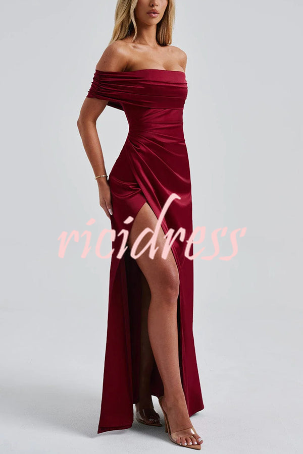 Sexy Off-shoulder Fitted High Slit Elegant Maxi Dress