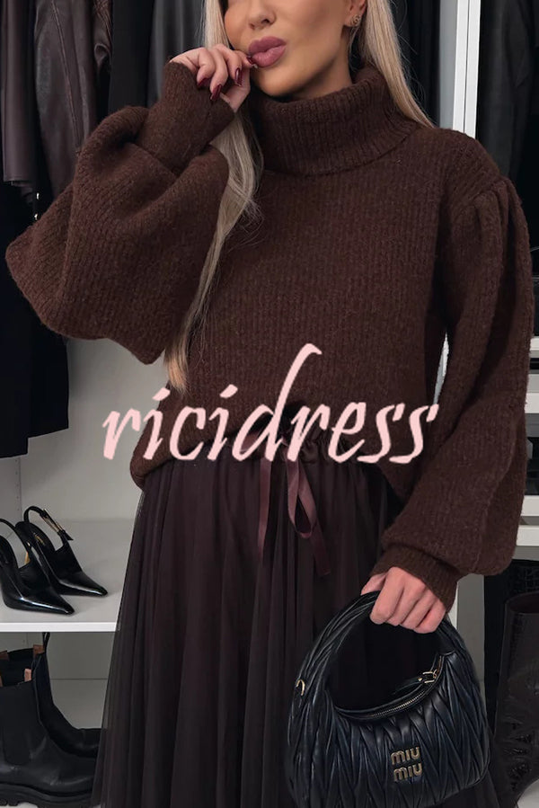 Cold Weather Knit Turtleneck Balloon Sleeve Loose Sweater